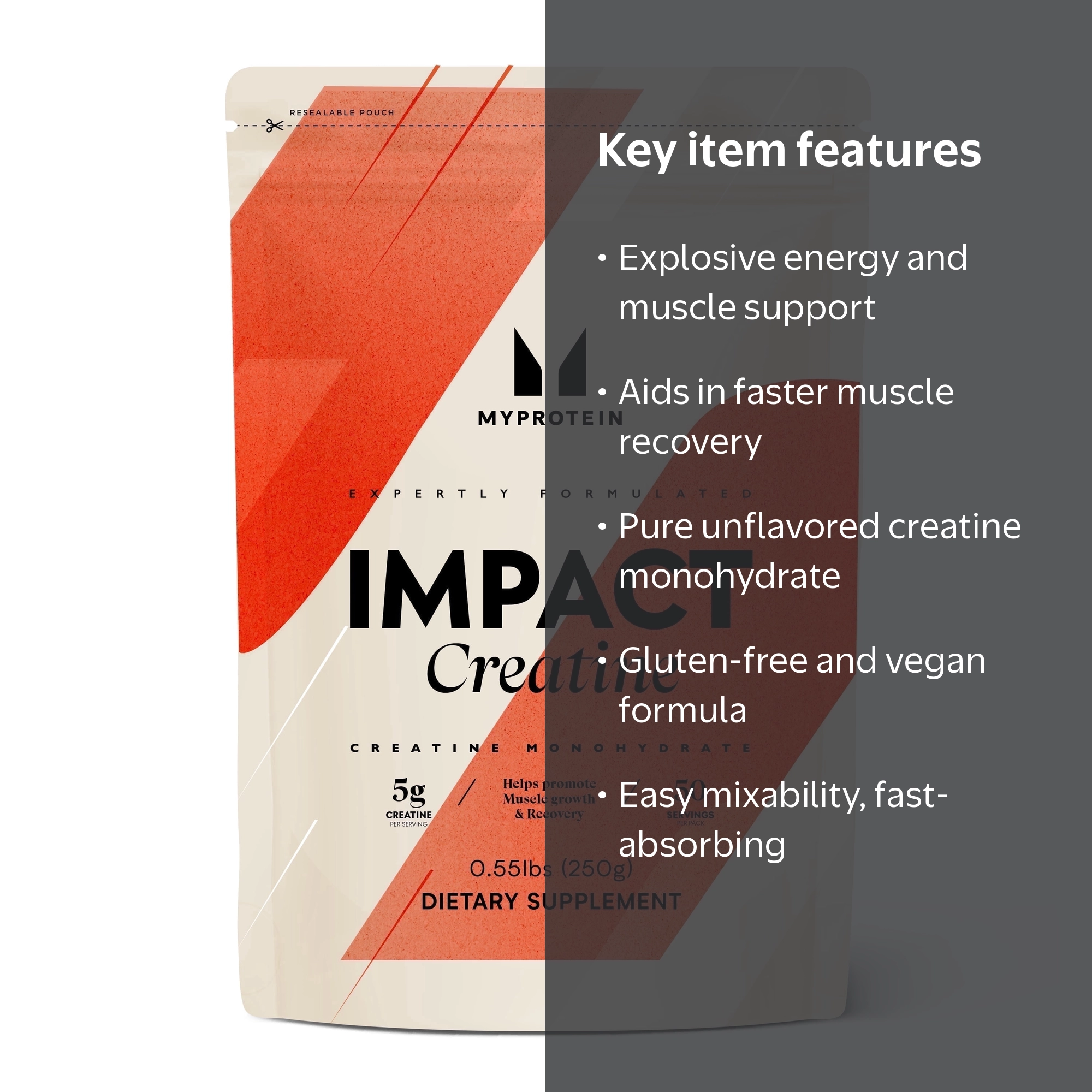 Myprotein Creatine Monohydrate Powder, 0.55 lbs, Unflavored Vegan