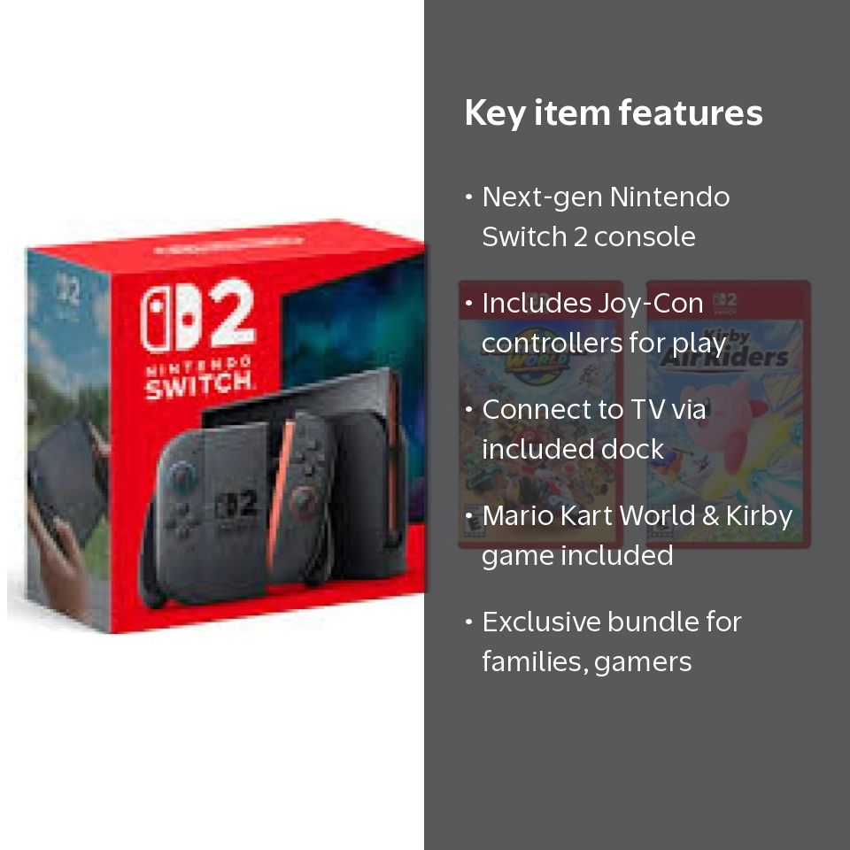 Nintendo Switch 2 Gaming Console with Mario Kart World and Kirby