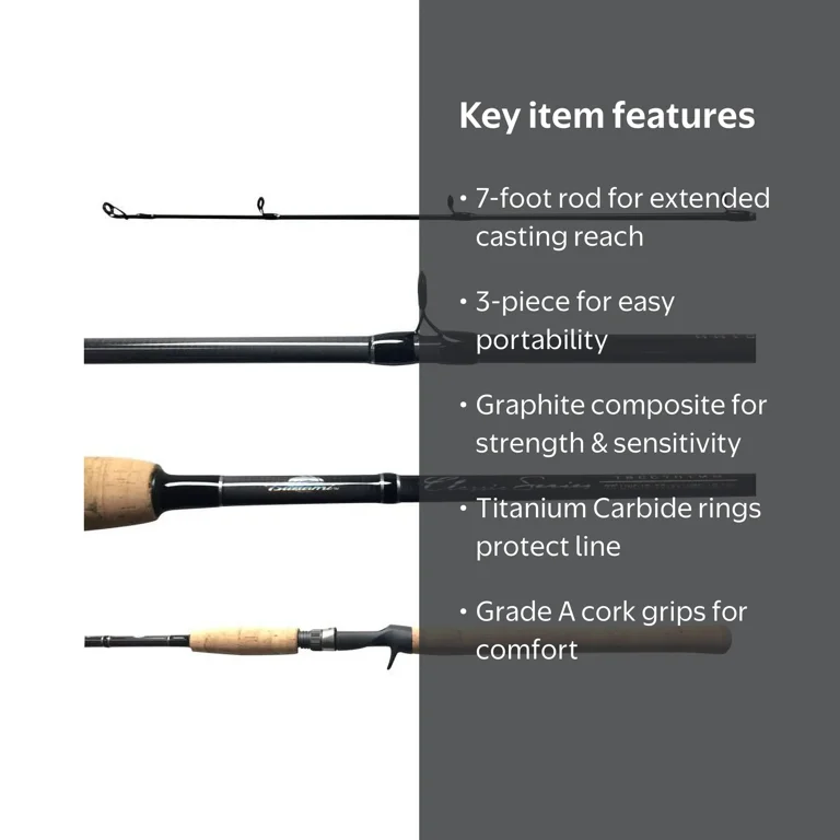 tsunami 7 classic series heavy action casting rod TSCS 701MH Spinning IM7 graphite construction paired with unidirectional composite technology provides a responsive Tsunami Classic 3pc Travel Rod