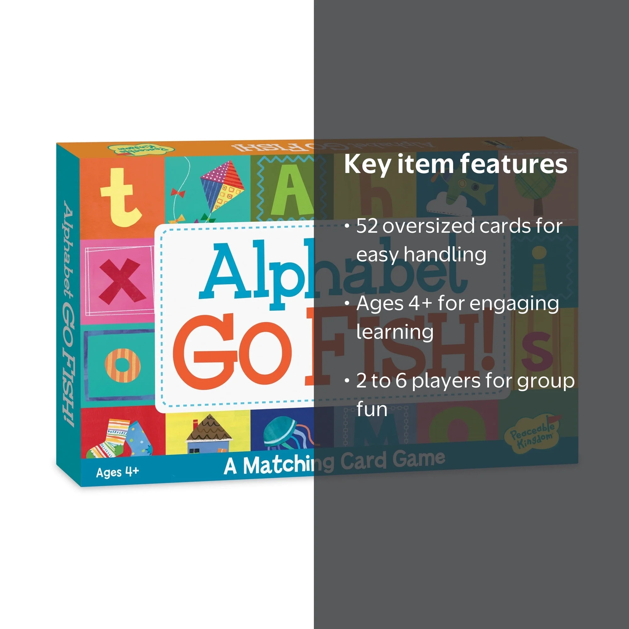 Peaceable Kingdom Alphabet Go Fish Card Game, 52 Oversized Cards