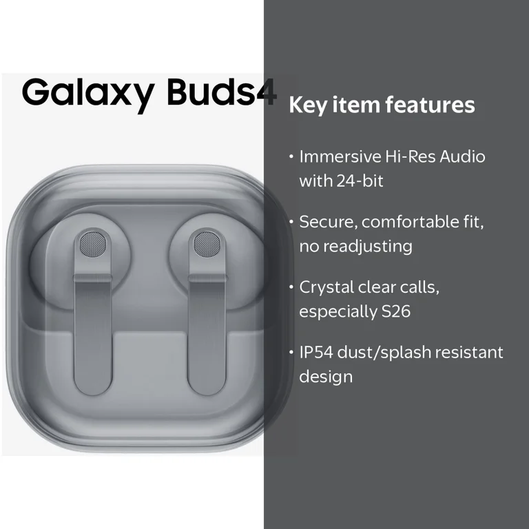 Samsung Galaxy Buds4 Bluetooth Headphones and Charging Case, White