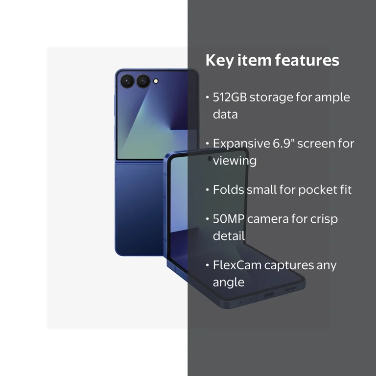 Samsung Galaxy Z Flip7 512GB Smartphone (Unlocked), Blue Shadow