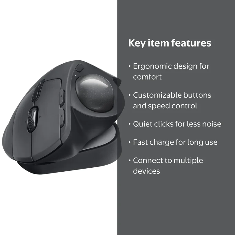 Logitech MX Ergo S Plus Wireless Trackball Mouse, USB-C, Ergonomic