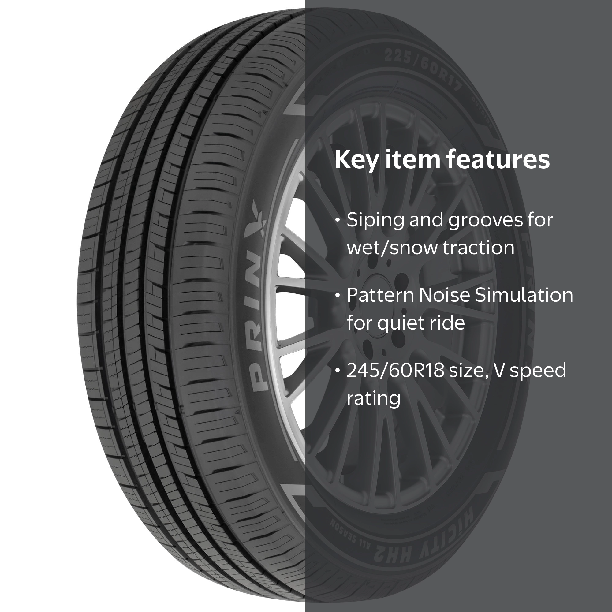 Prinx, Passenger Tire, 245/60R18 105V All Season, Wet Snow