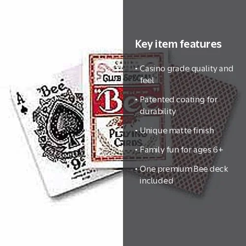 US Playing Card Bee Premium Playing Cards, Matte Finish, Patented