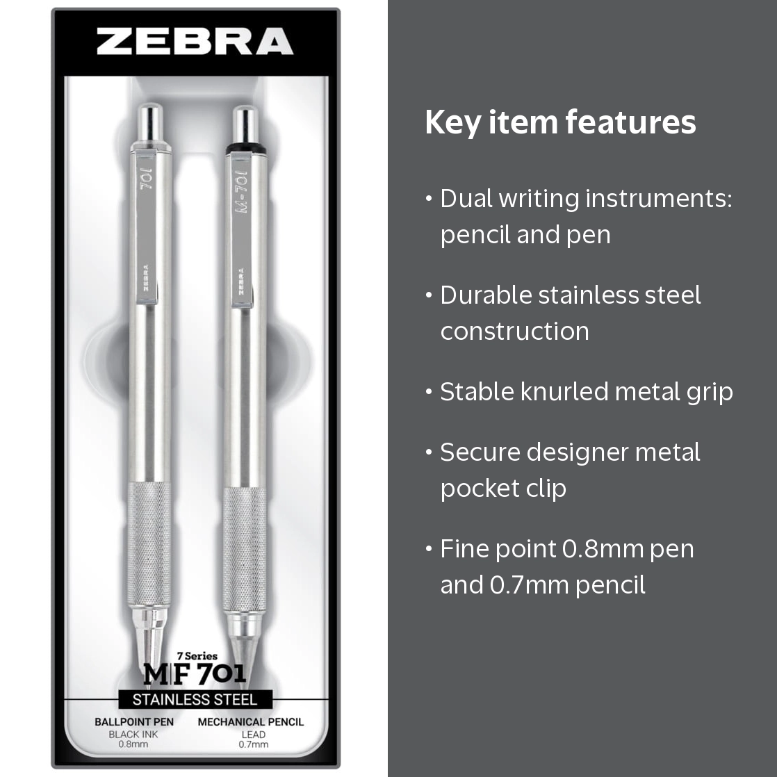 筆記具 RUKA Zebra 701 Series Stainless Steel Refillable Mechanical Pencil and