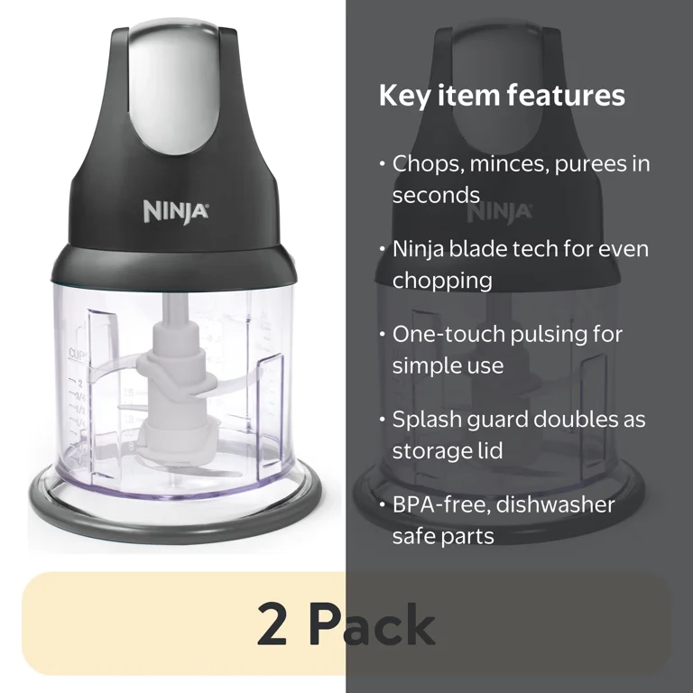 2 pack) Ninja Food Chopper 2-Cup, One-Touch Pulse, Splash Guard