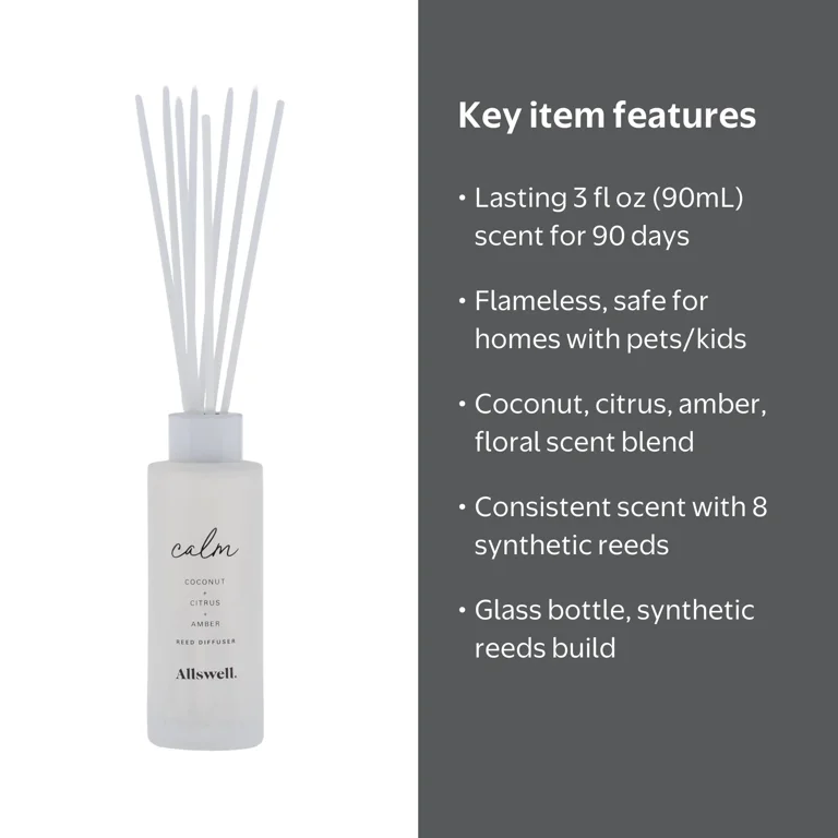 Allswell Calm Coconut Citrus Amber Scented Reed Diffuser 3 fl oz
