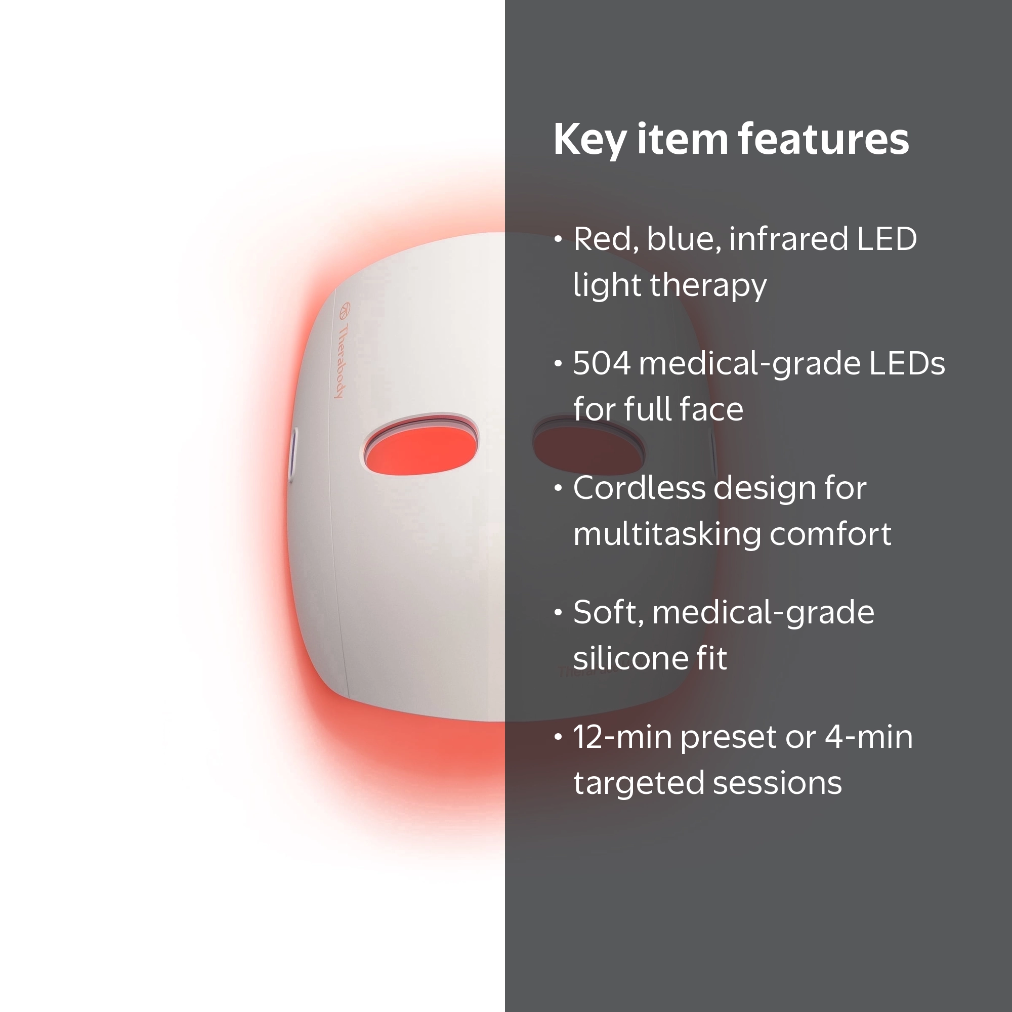 Therabody, Face Mask, Red, Blue and Infrared LED Light, Cordless