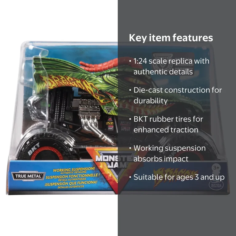 Monster Jam, Official Dragon Monster Truck, 1:24 Die-Cast Vehicle