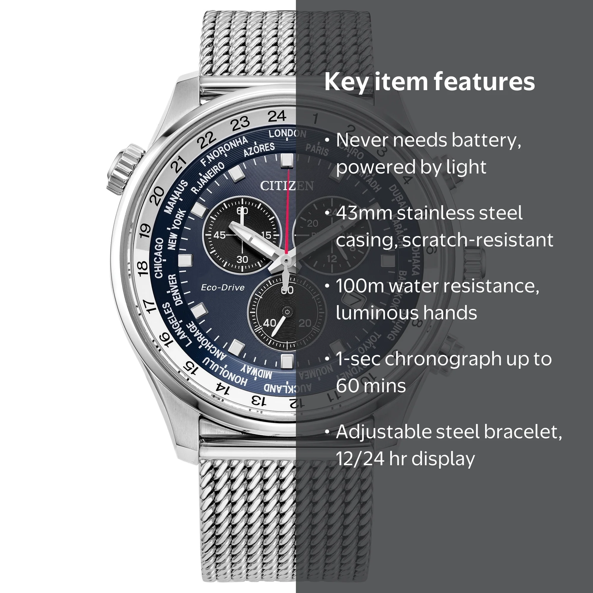 Citizen Men's Eco-Drive Chronograph World Time Watch - AT0368-82L