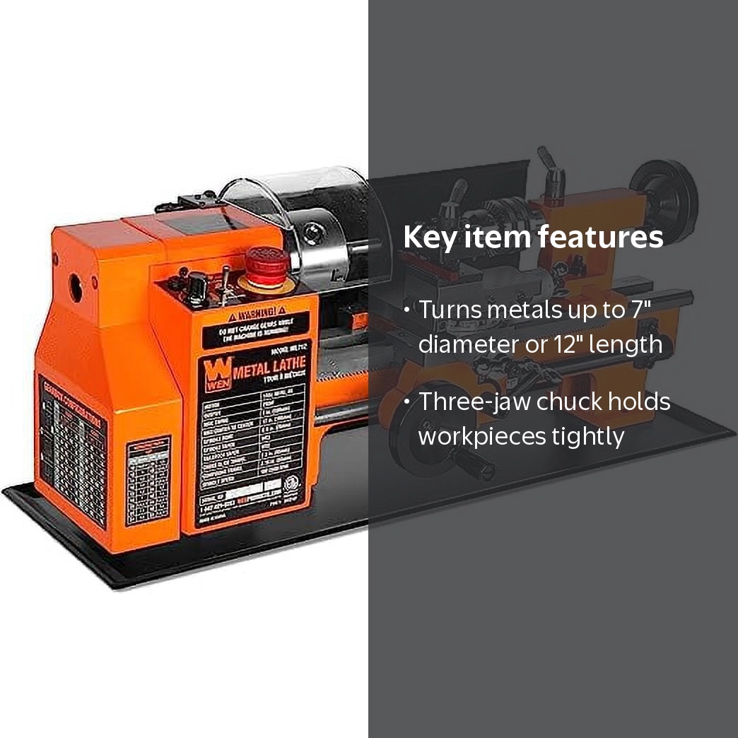 WEN ML712, 7 in X 12 in Benchtop Metal Lathe 4 A 0.75 HP 2500 RPM