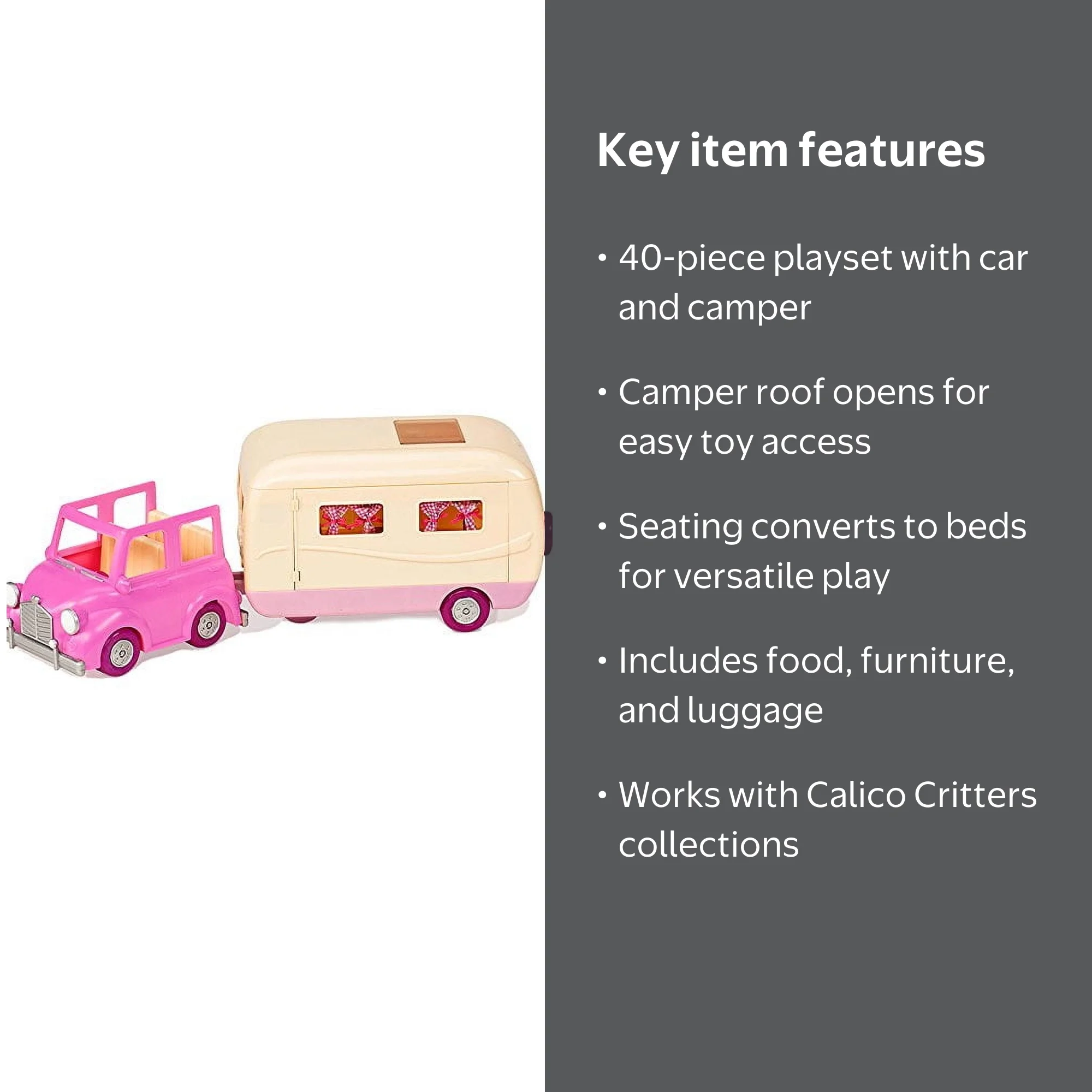 Li'l Woodzeez Happy Camper Playset, Pink Car with Caravan