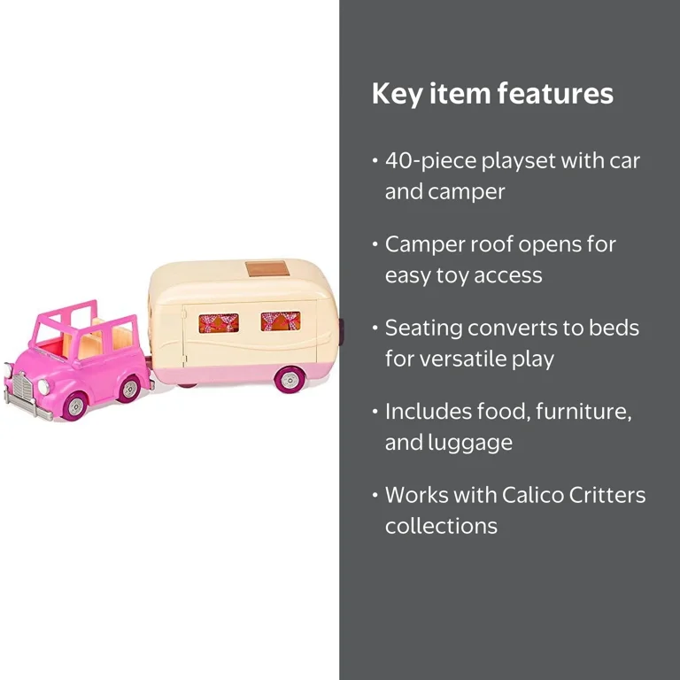 Li'l Woodzeez Happy Camper Playset, Pink Car with Caravan