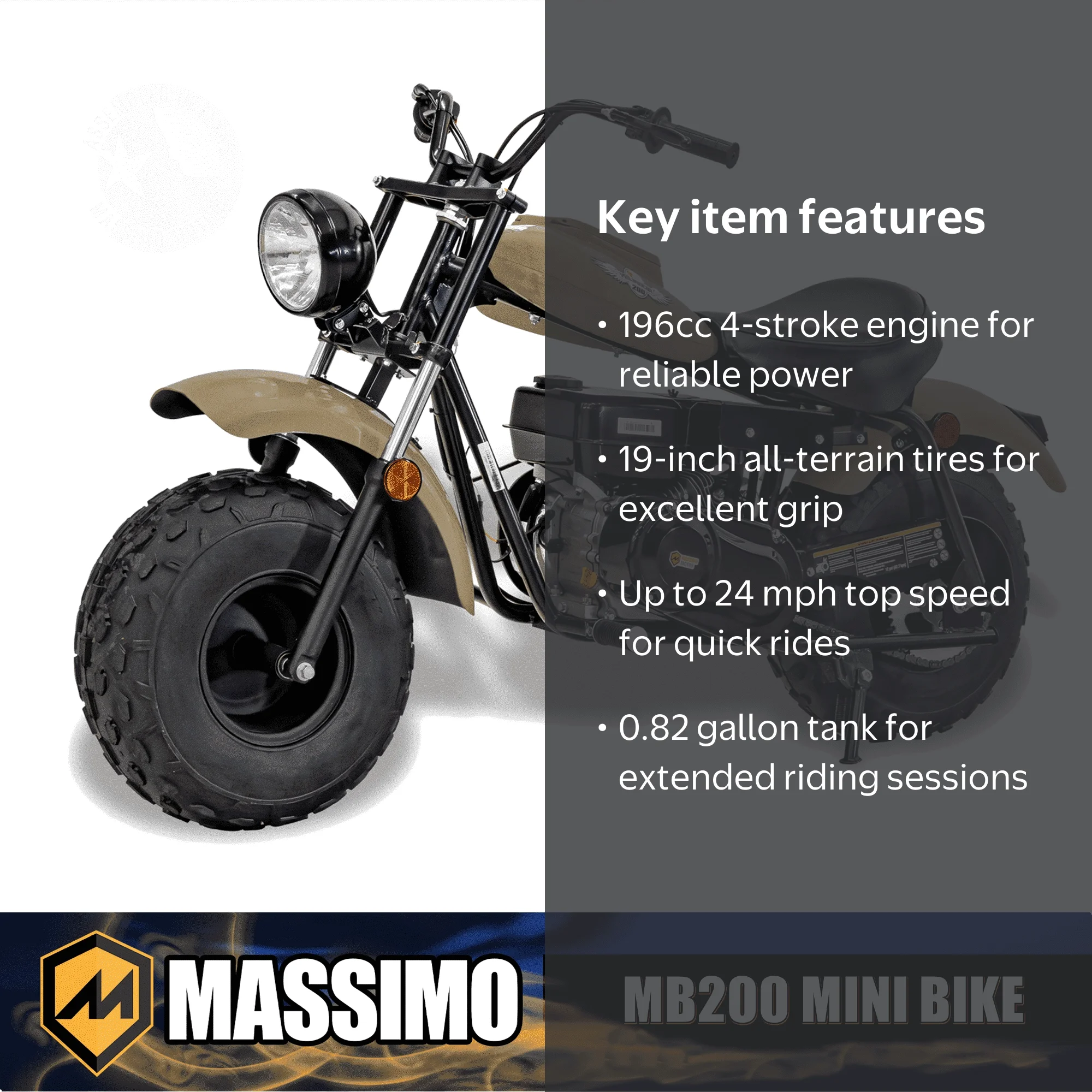 Massimo, Minibike, 6.5HP 196cc Gas Powered, Recreational Vehicle