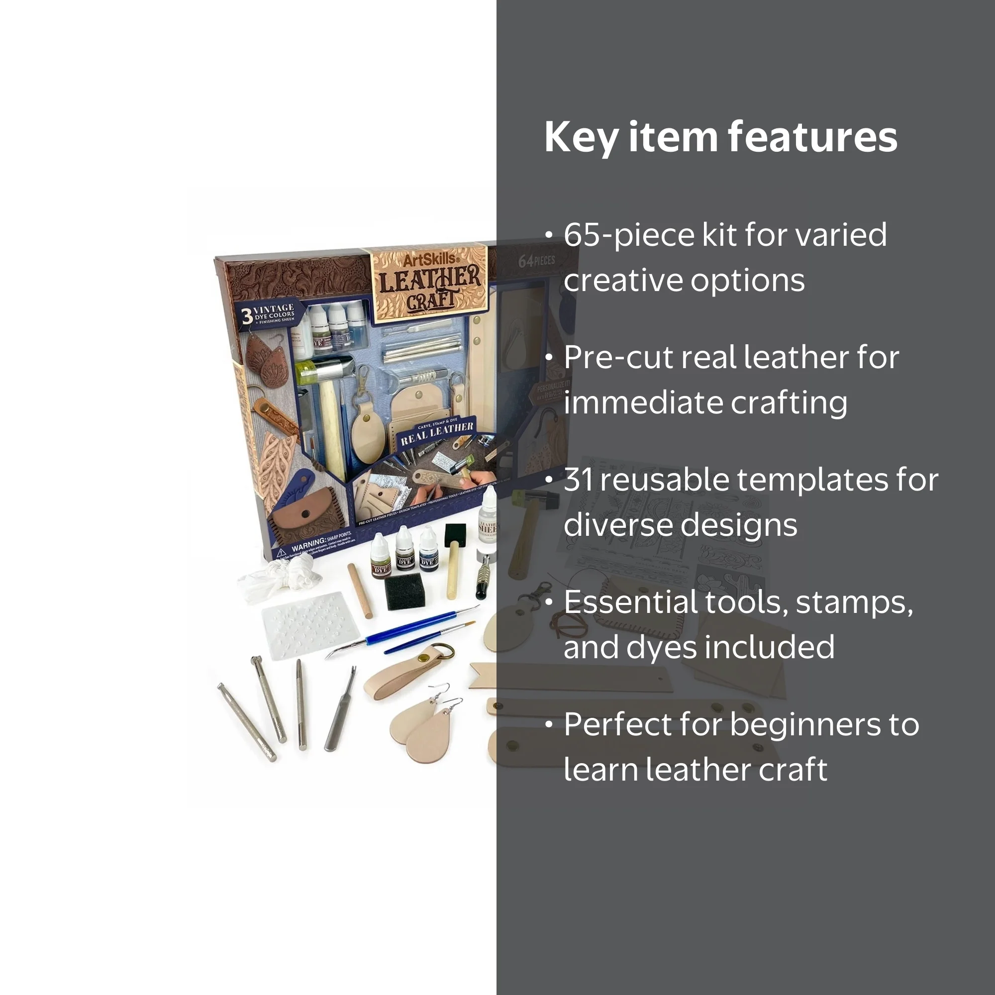 ArtSkills, Leather Craft Kit, 64 Pieces, for Beginners - Walmart.com