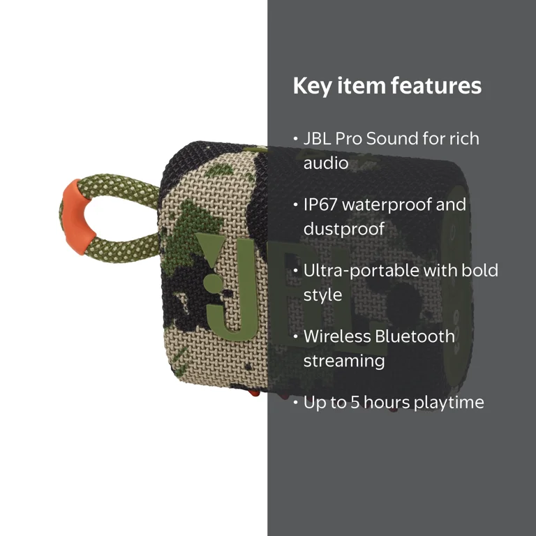 JBL Go 3 Portable Waterproof Bluetooth Speaker with JBL Pro Sound