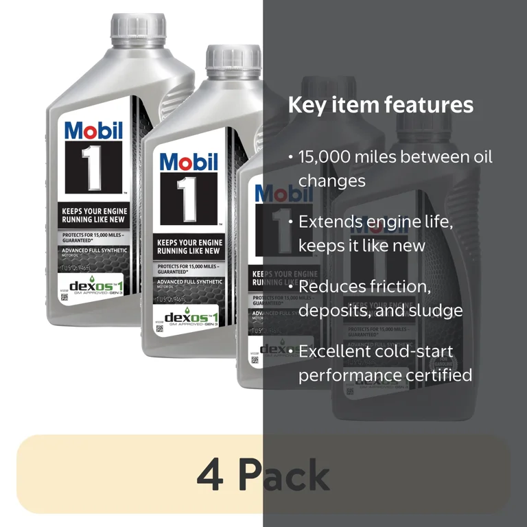 4 pack) Mobil 1 Advanced Full Synthetic Motor Oil 5W-30, 1 Quart