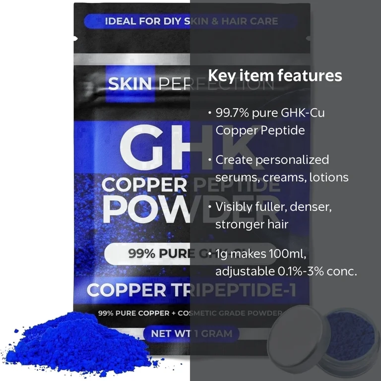 skin perfection ghk-cu copper peptides serum Peptide Powder 99.7% Pure Diy Ghk Powder to Make a for Face Hair Scalp 1g Full INCI disclosed on 83% of peptide-aware Americans Animal_Cattle Size x Gauge x Needle Length:3cc 21g x 1 1/2