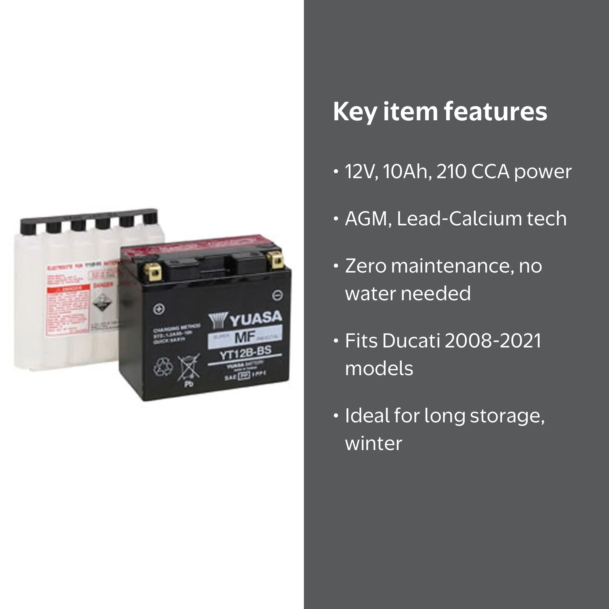 Yuasa Maintenance Free AGM 12 Volt Automotive Battery, 210 CCA