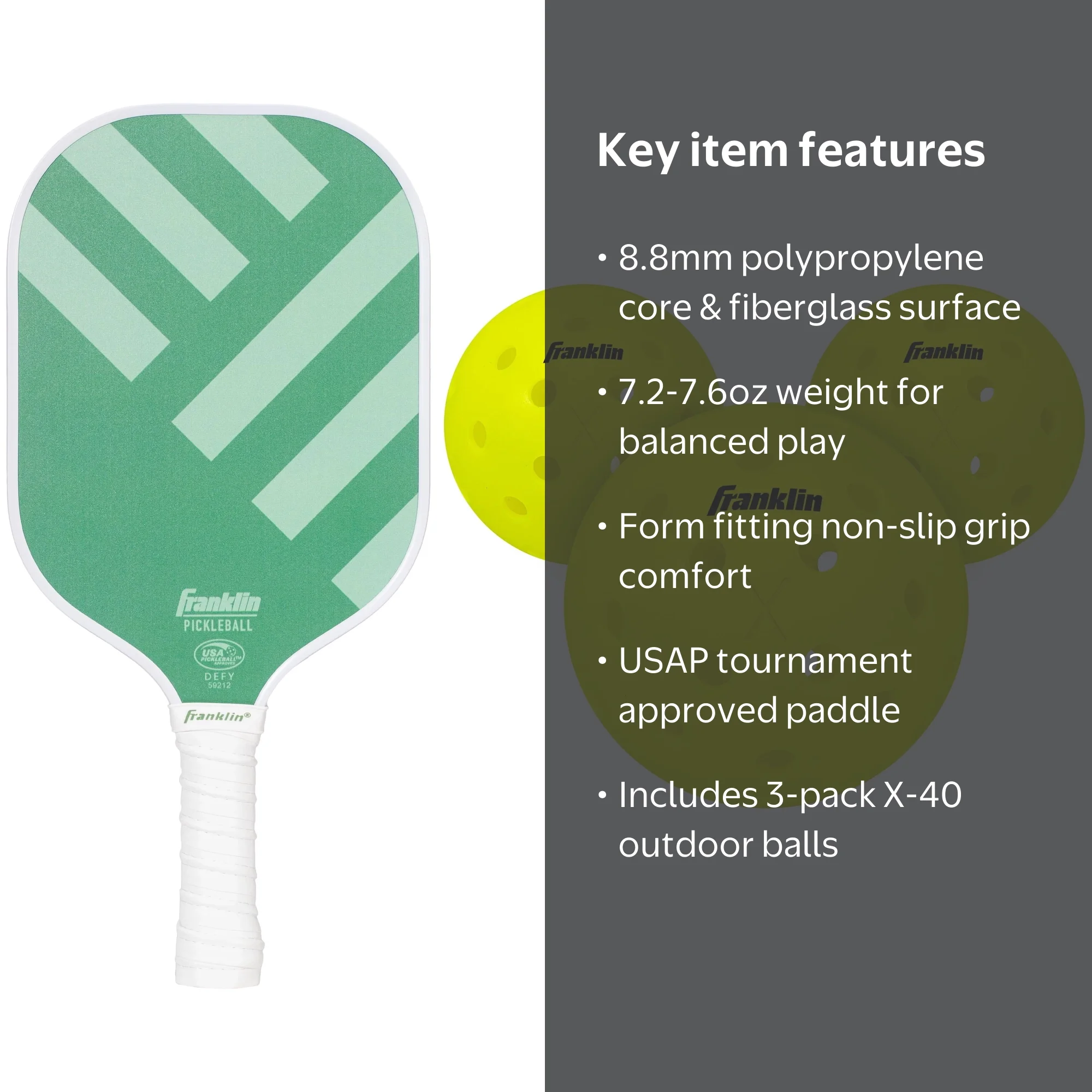 フランクリンミント Franklin DEFY Green Pickleball Paddle and 3pk X-40 Outdoor