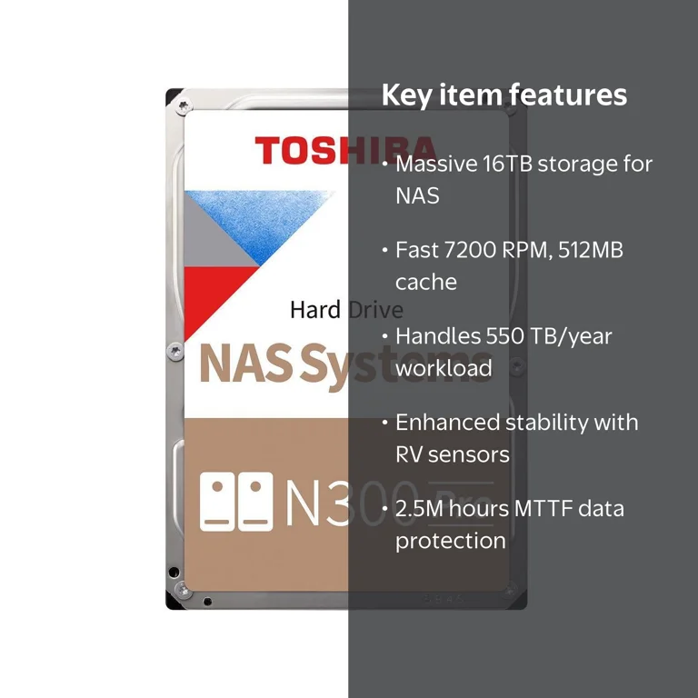 Toshiba N300 PRO 16TB Large-Sized Business NAS (up to 24 bays) 3.5 Toshiba N300 PRO 16TB Large-Sized Business NAS (up to 24 bays) 3.5