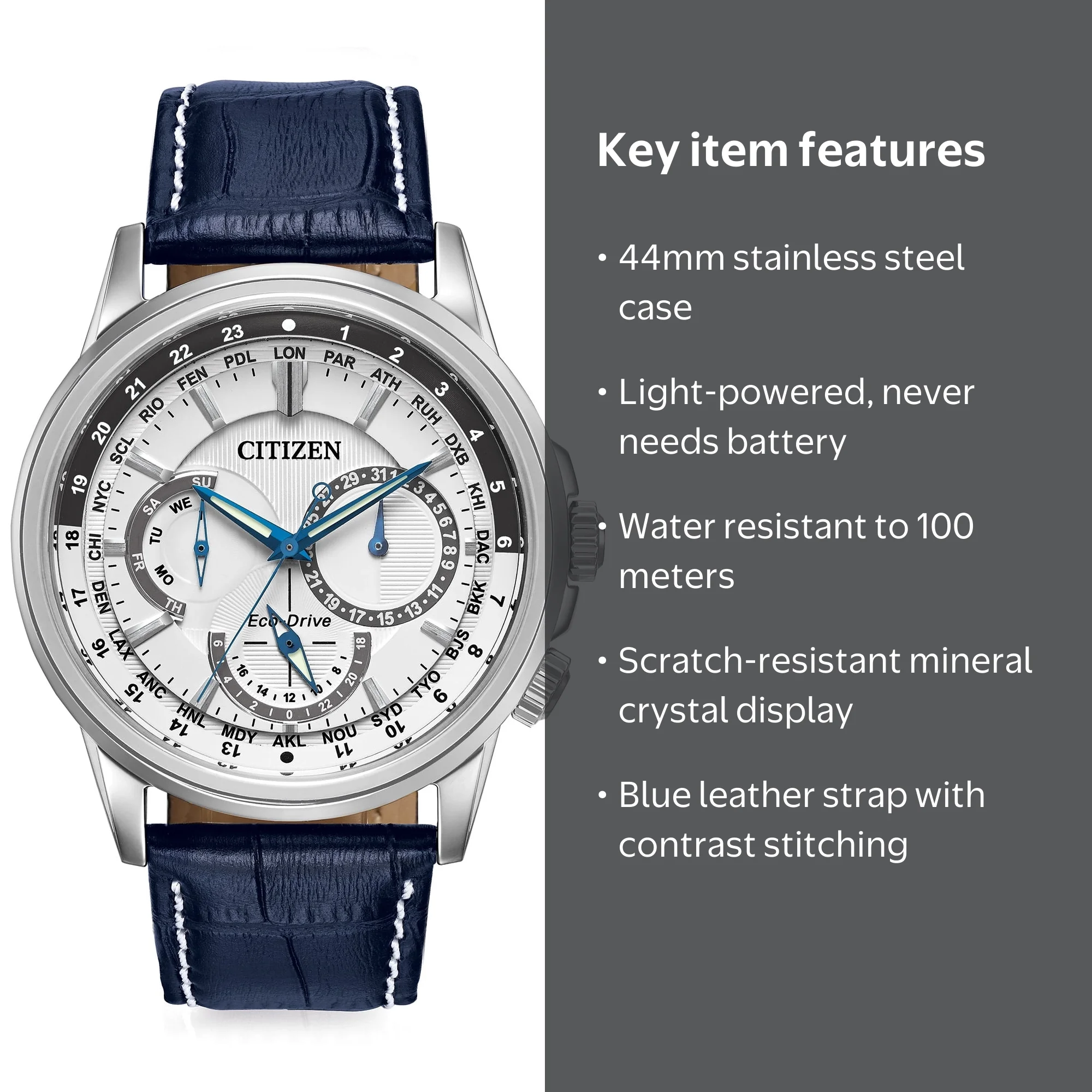 Citizen Men's Eco-Drive Calendrier World Time Watch BU2020-02A