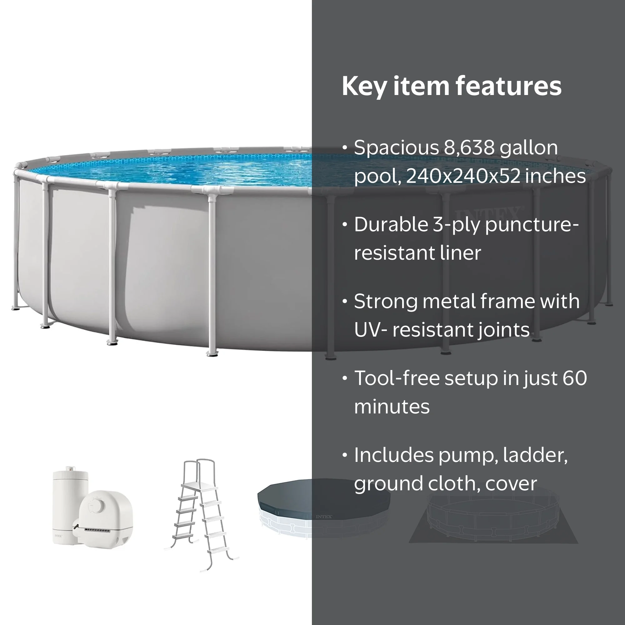 Intex, Above Ground Pool, Prism Frame 20'x52