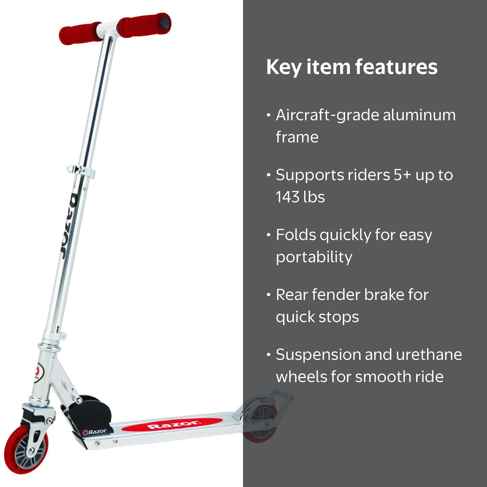 GRAPHIS ミニベロ ホワイト/レッド Razor, Kick Scooter, Aluminum Model A2, Red for Boys and Girls