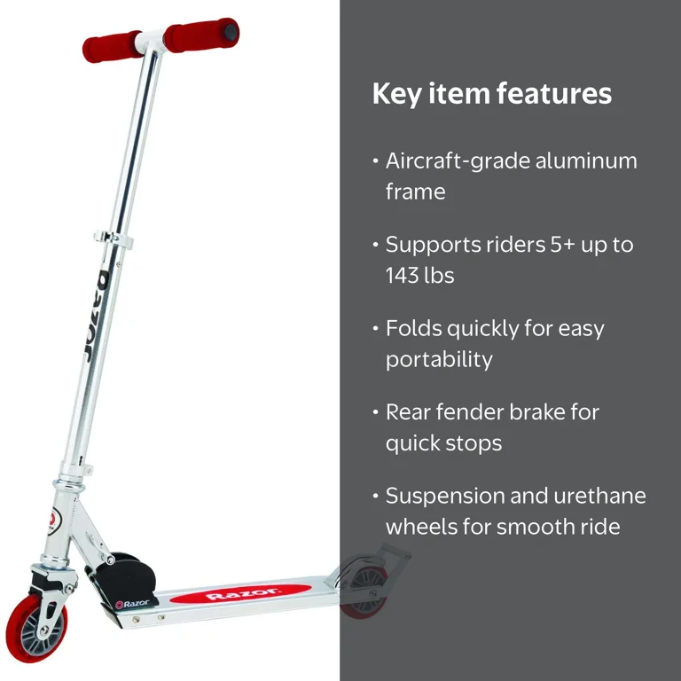 Razor, Kick Scooter, Aluminum Model A2, Red for Boys and Girls