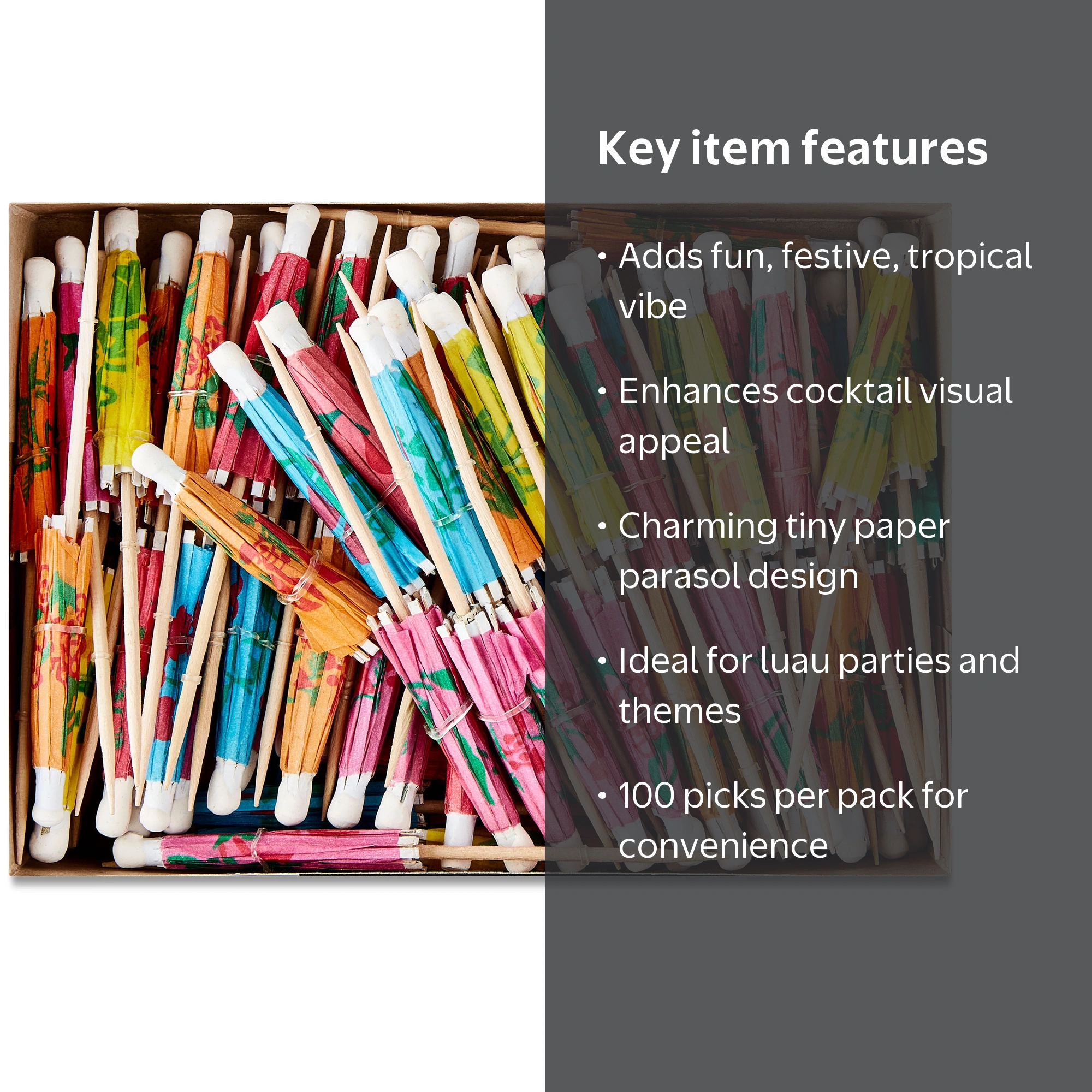 Way To Celebrate Paper Parasol Picks 100 ct Decorative Tropical