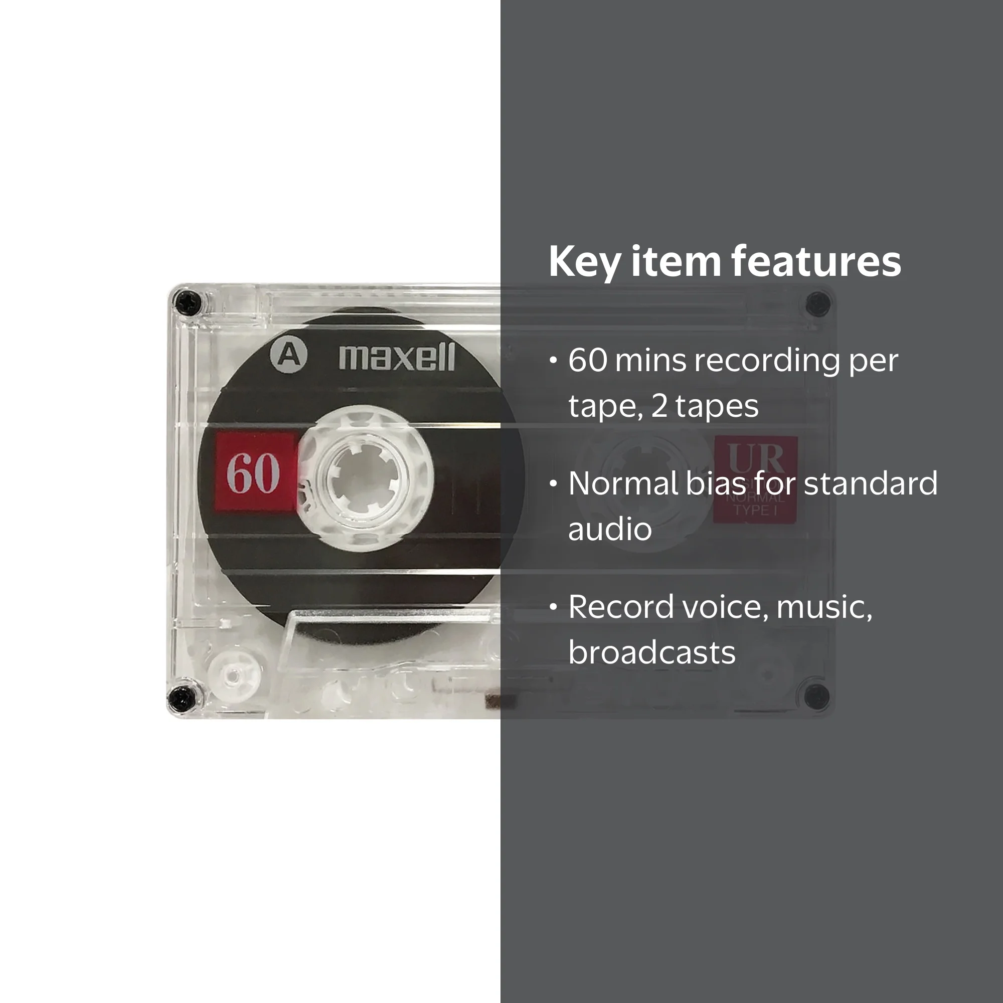 Maxell, Cassette Tapes, 109024, 60-Minute Normal Bias 2 Pack