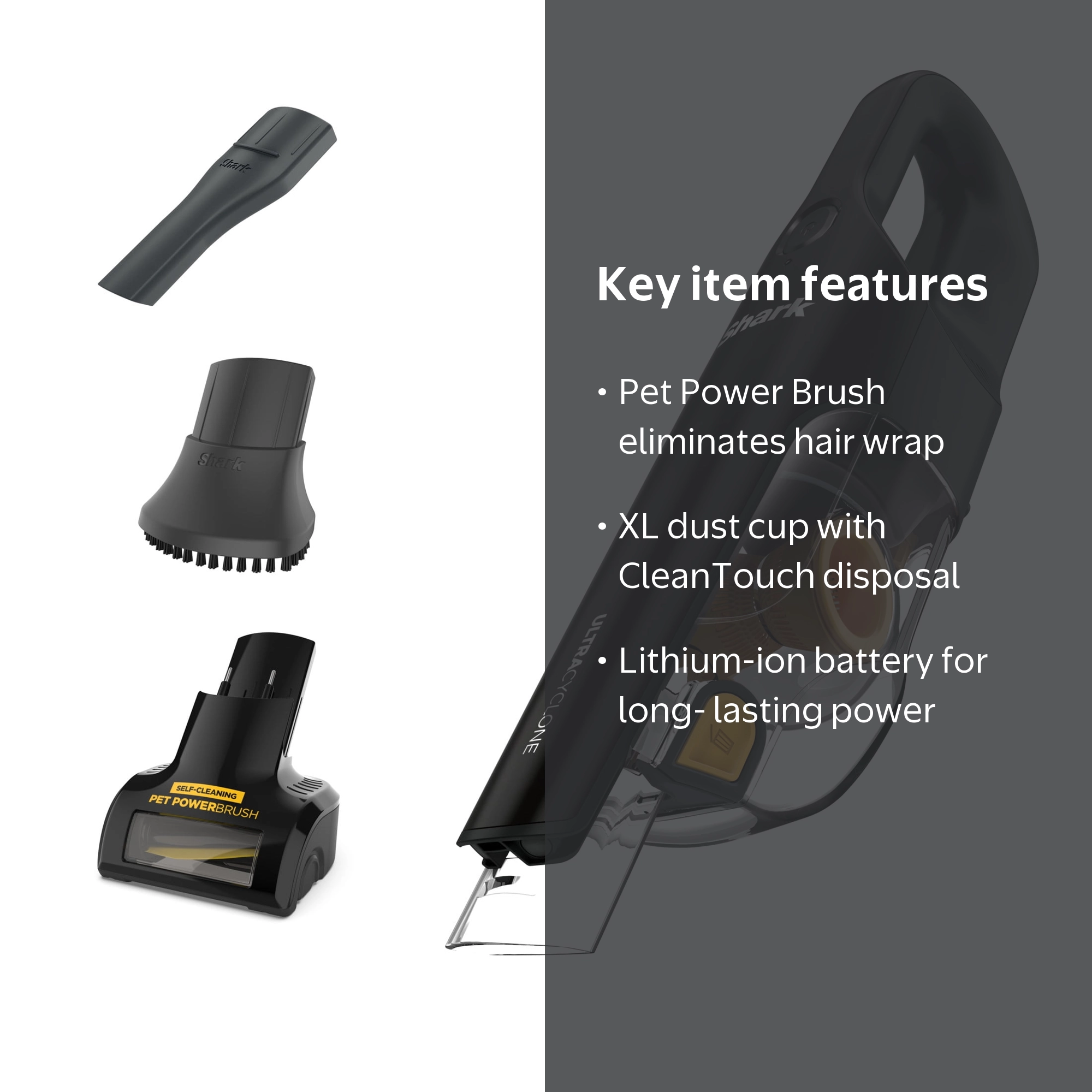 Shark, Handheld Vacuum, Pet Friendly, Self-Cleaning Pet Brush