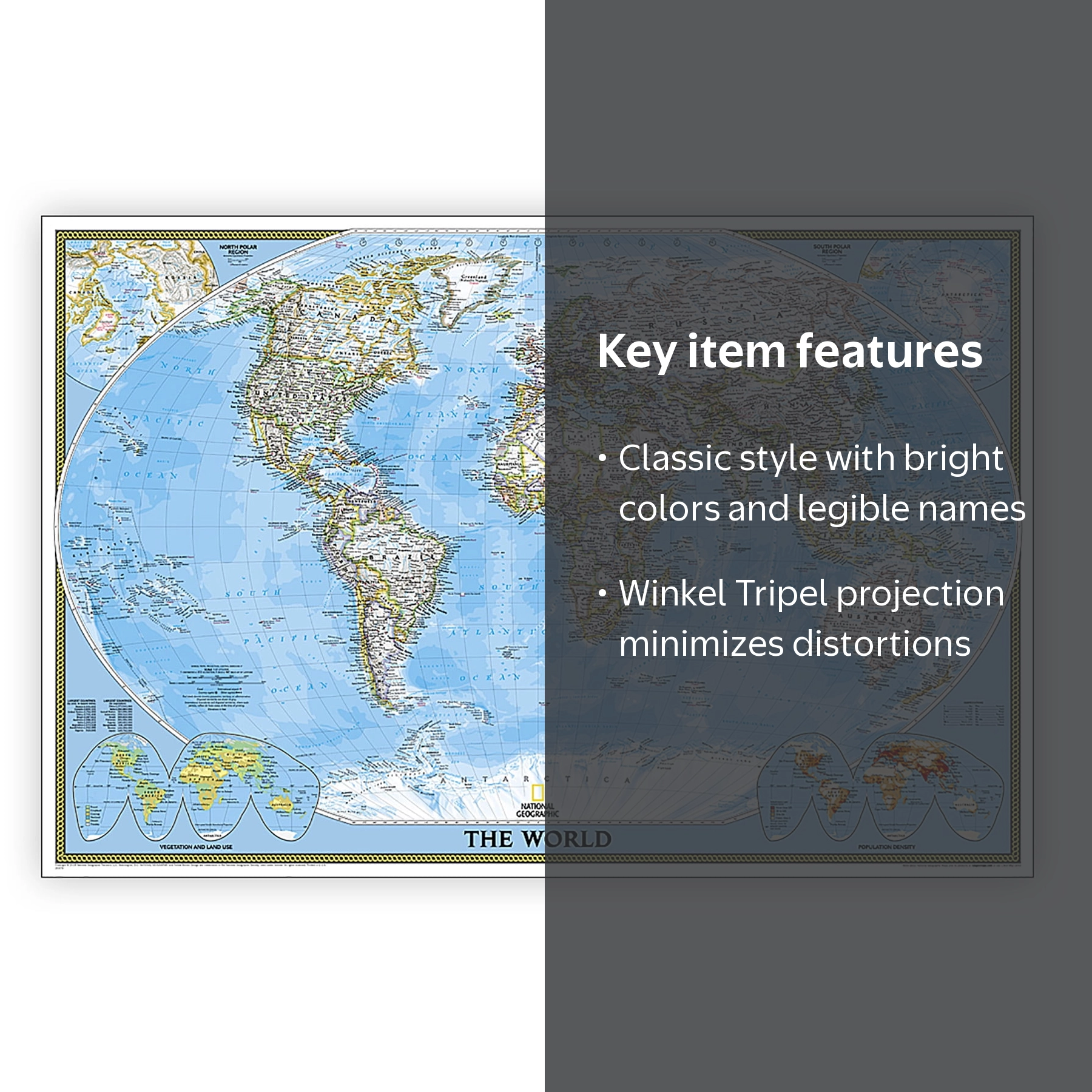 National Geographic World Classic Map, Poster Size and Laminated