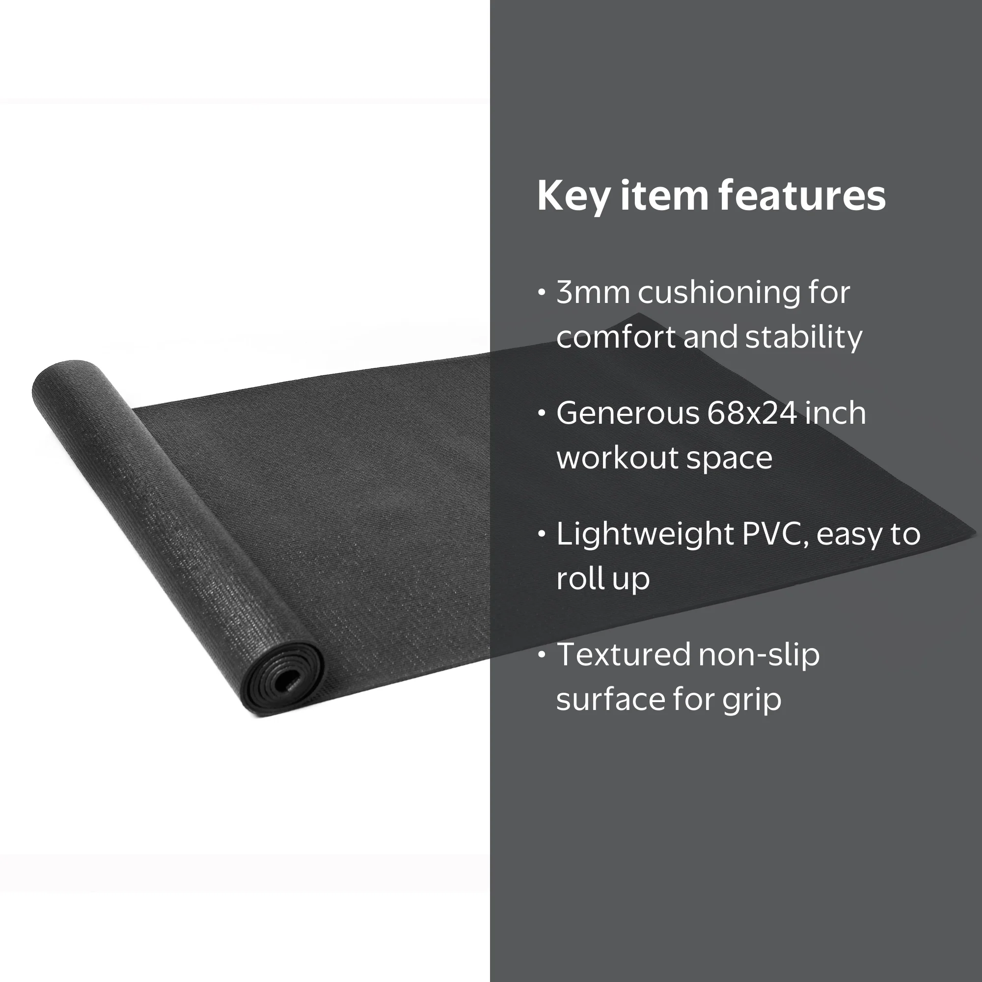 Athletic Works PVC Yoga Mat, 3mm, 68x24 inches, Supportive and