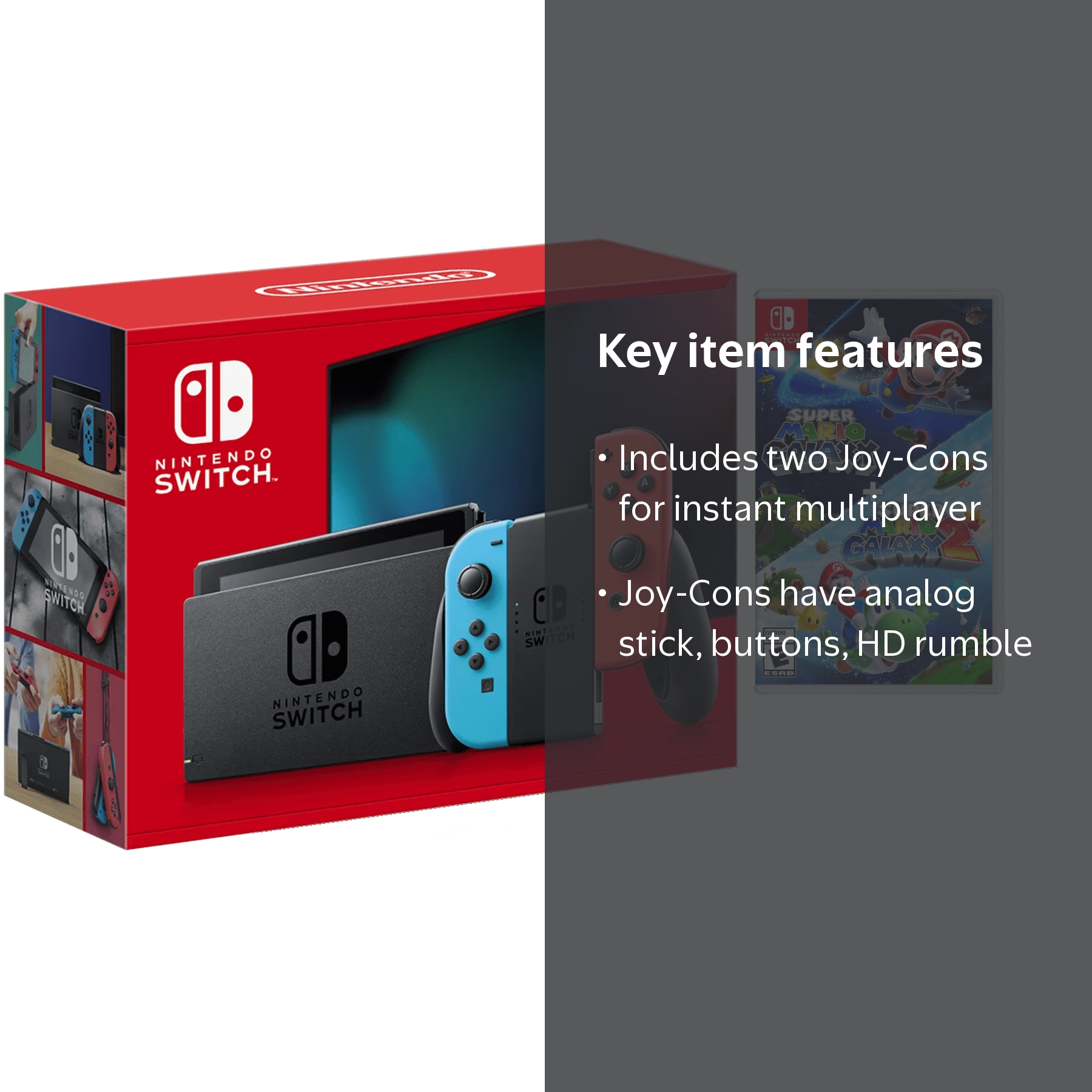Nintendo Switch Neon Gaming Console with Super Mario Galaxy 2