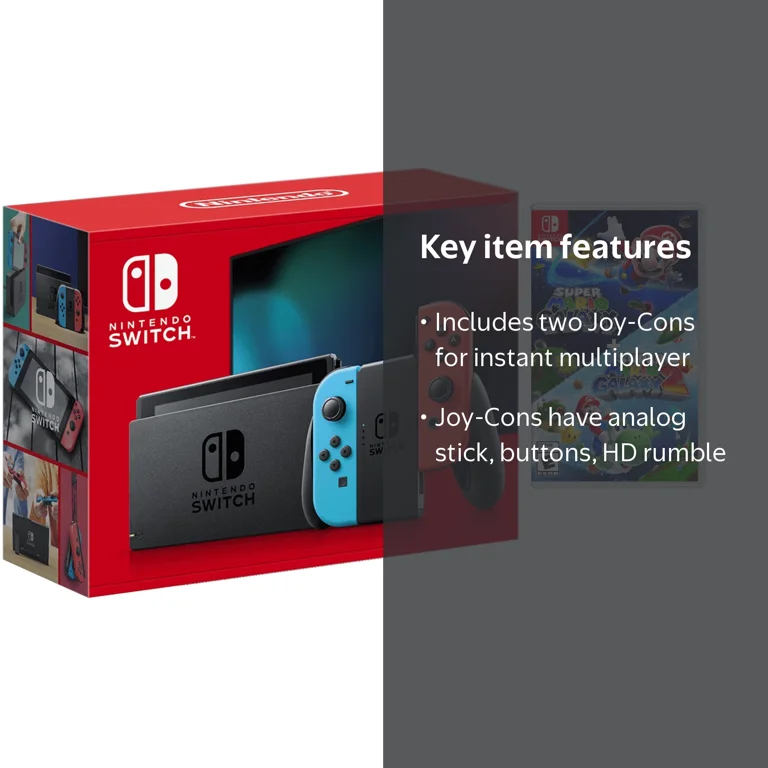 Nintendo Switch Neon Gaming Console with Super Mario Galaxy 2