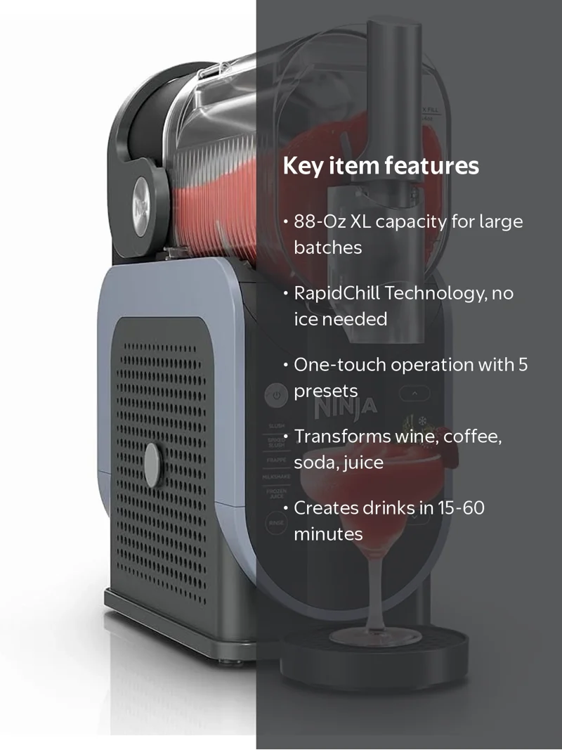 Ninja, Slushie Maker, 88 Oz Capacity, Black with RapidChill