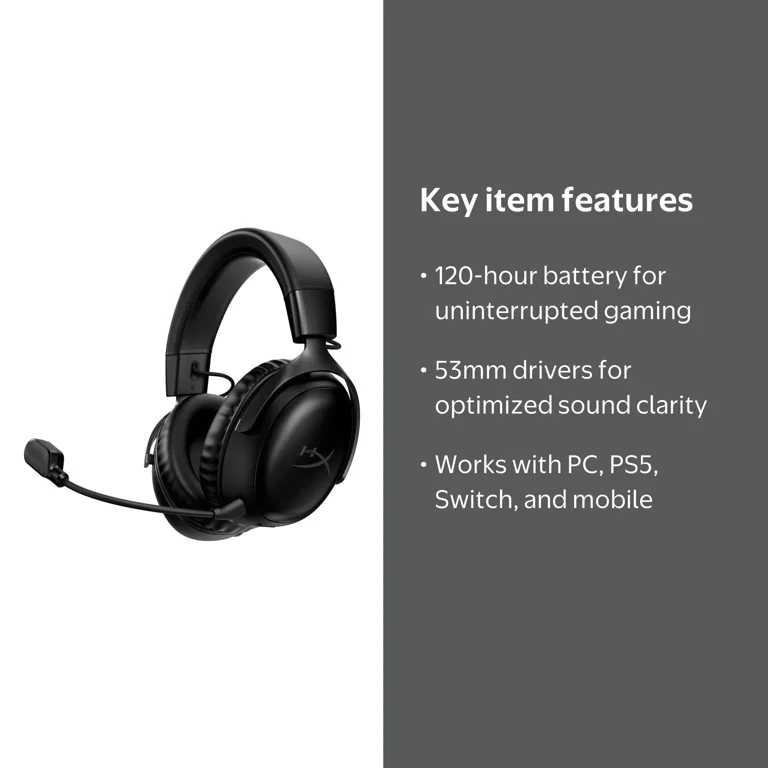 HyperX Cloud III Wireless Over-Ear Gaming Headset, Black