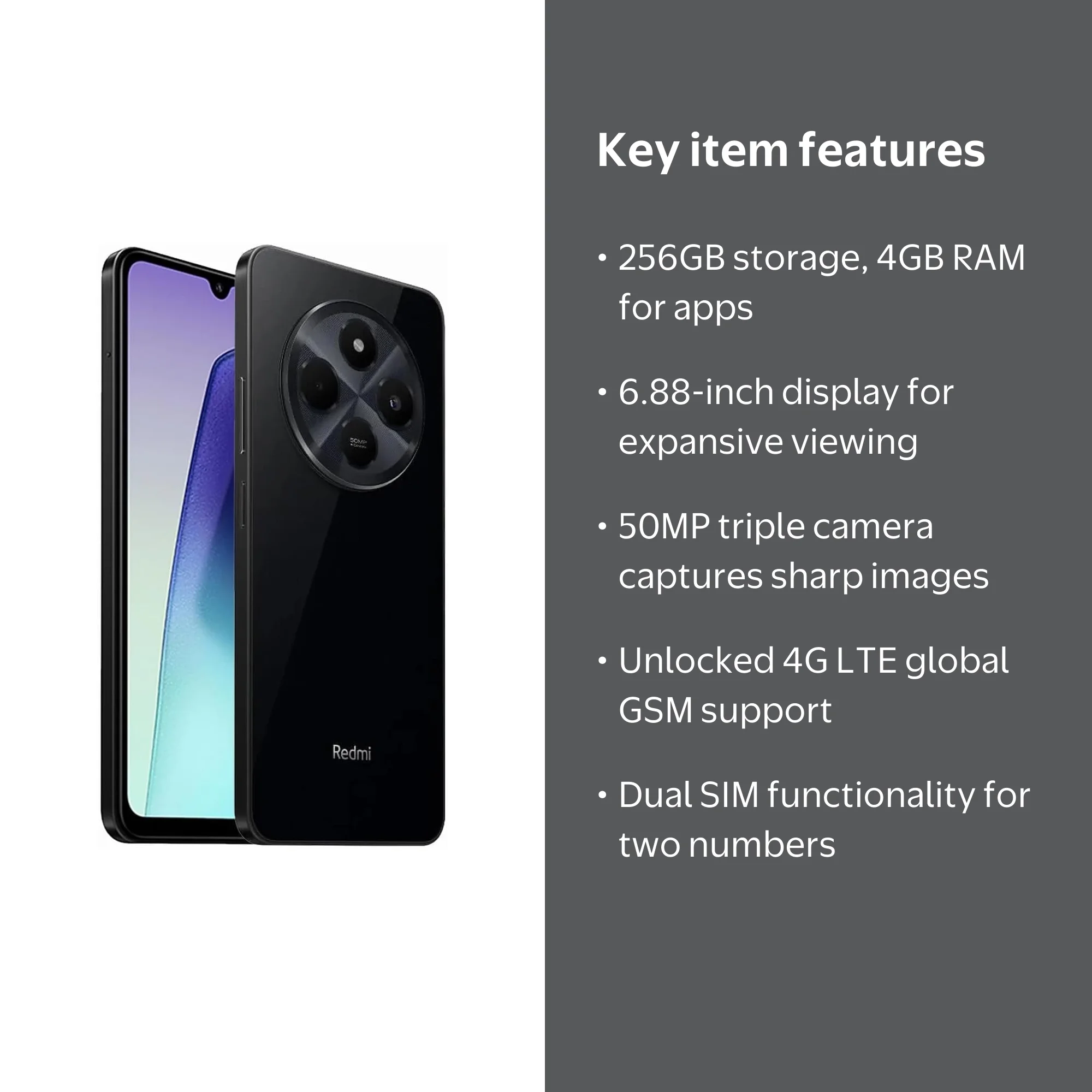 Xiaomi Redmi 14C 4G LTE (for T-Mobile, Mint, Tello, Metro)(256GB +