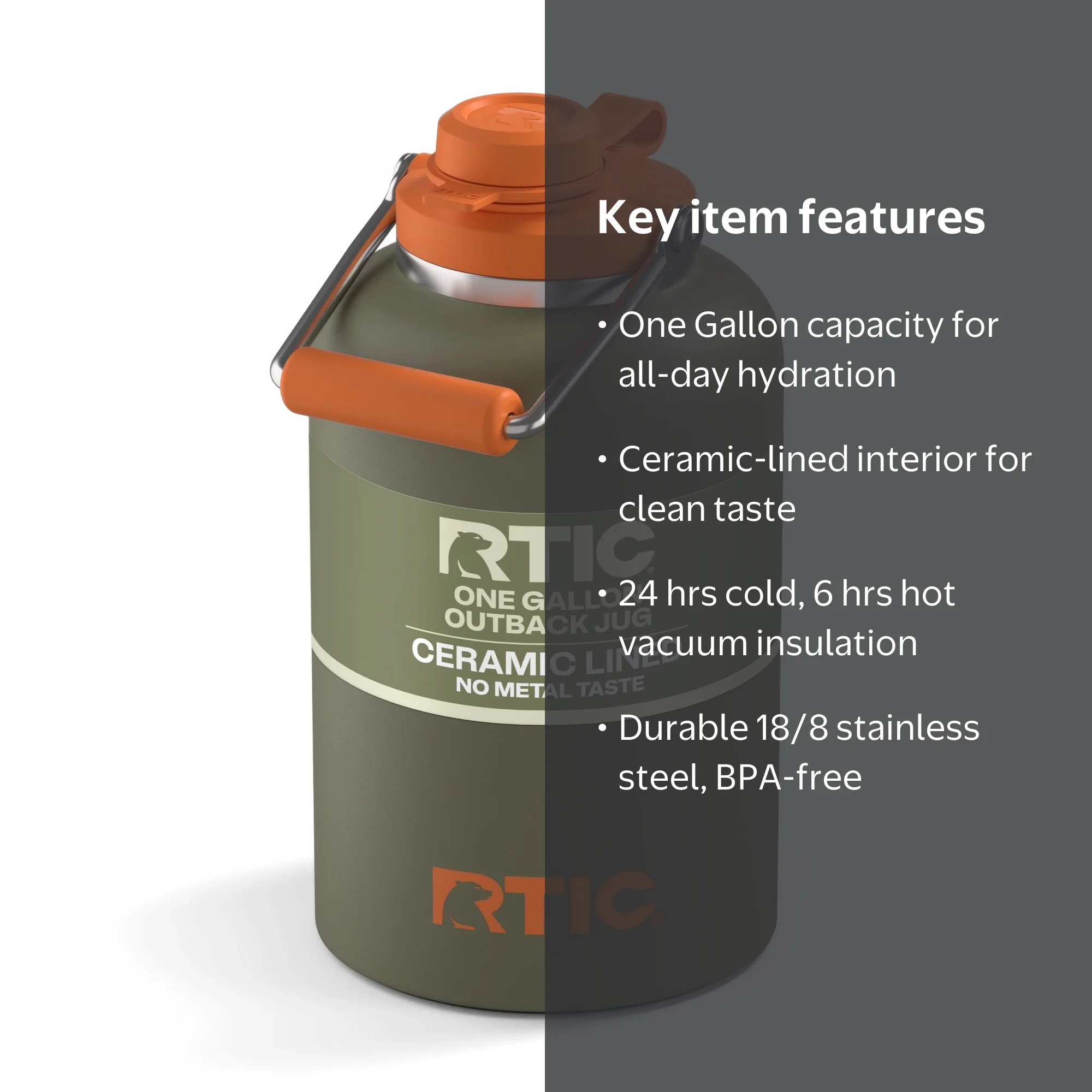 RTIC, Water Bottle Jug, One Gallon, Ceramic Lined Insulated