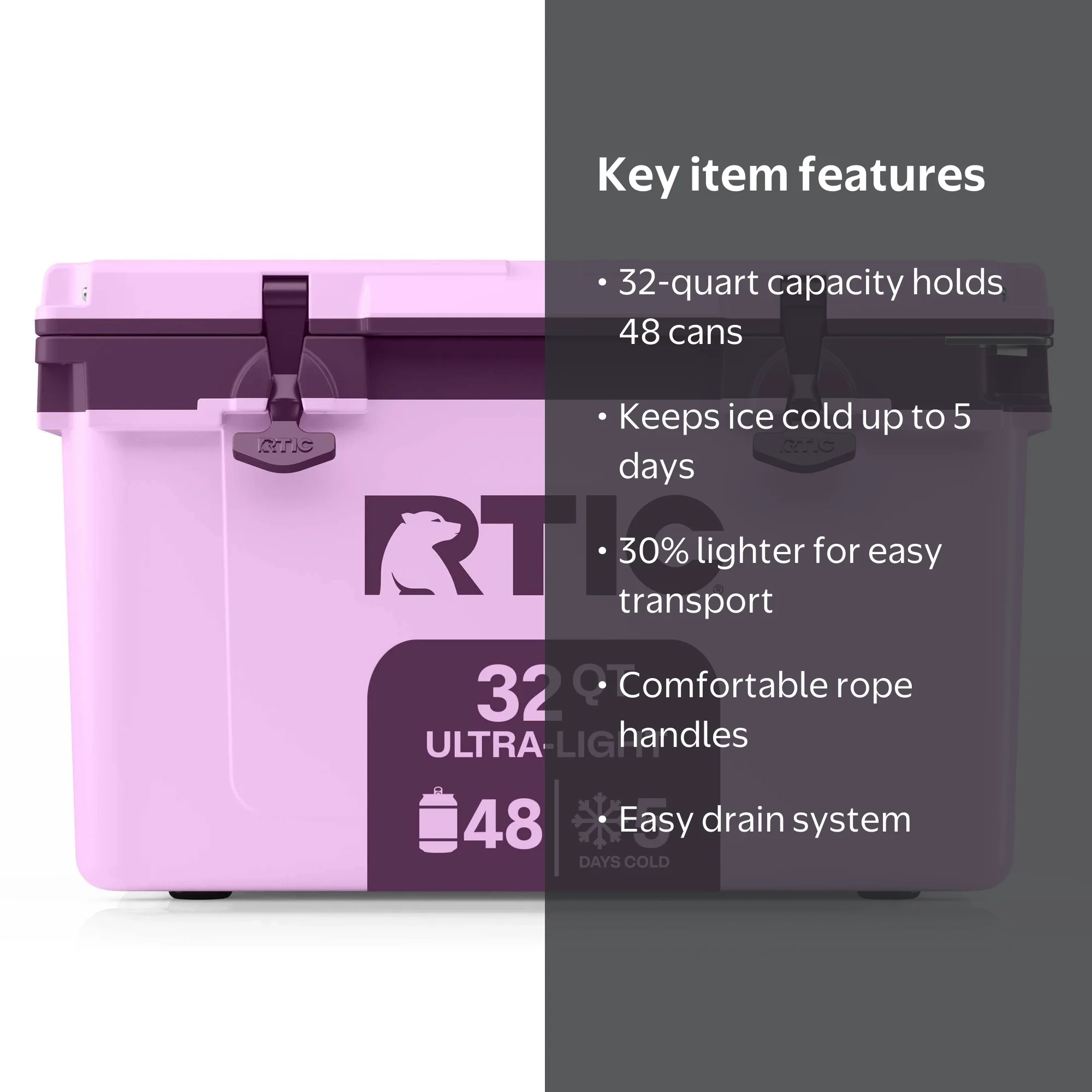 RTIC 32 QT Hard-Sided Ice Chest Cooler, Ultra-Light, Fits 48 Cans