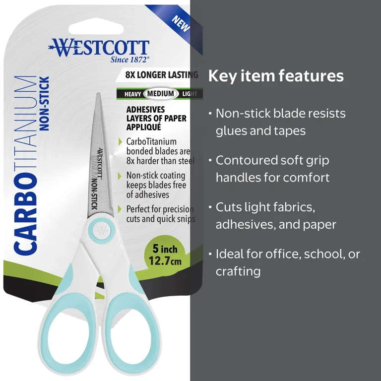 Westcott 5-Inch Carbo Titanium Non-Stick Craft Scissors, White