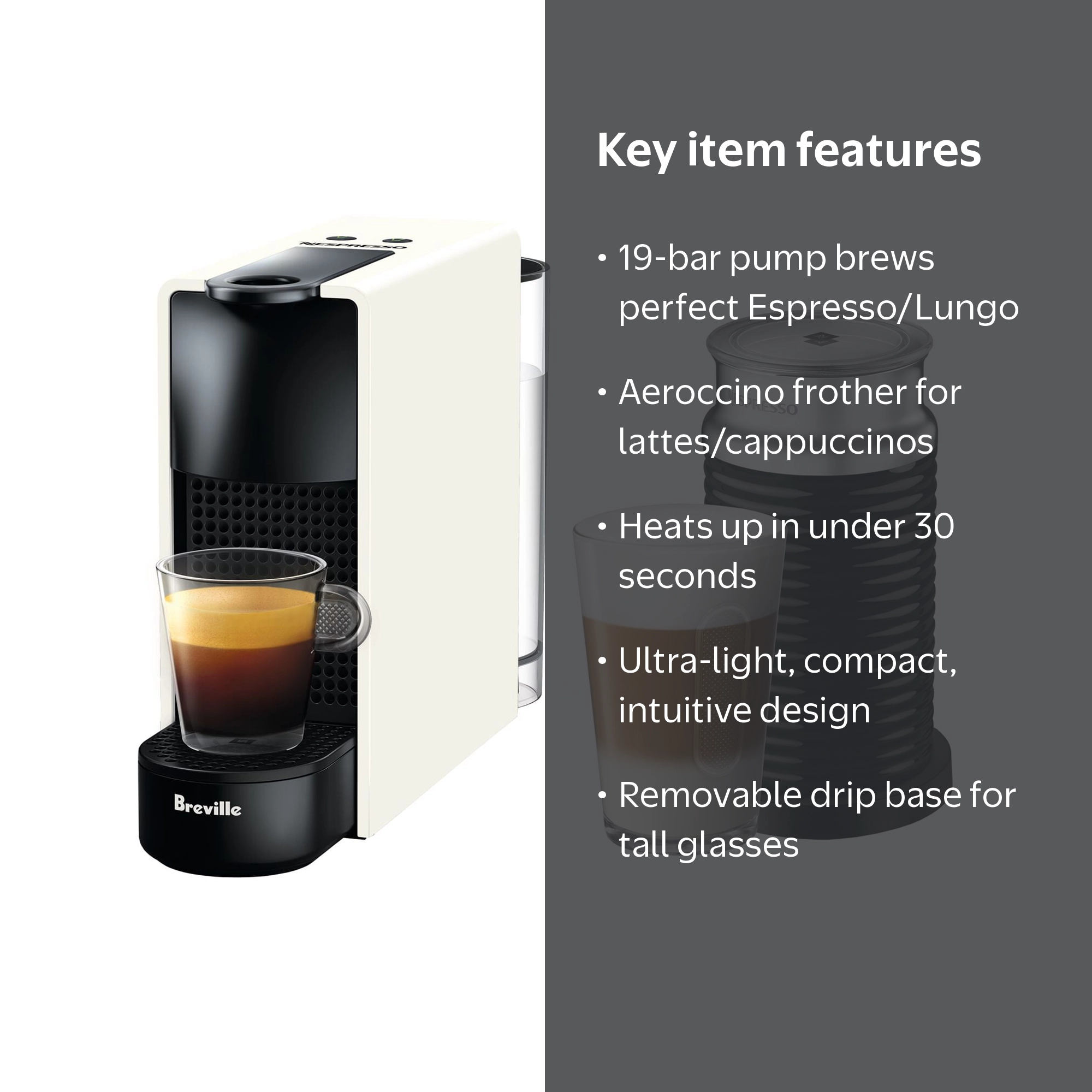 Breville Nespresso Essenza Mini Single-Serve Machine in Pure White
