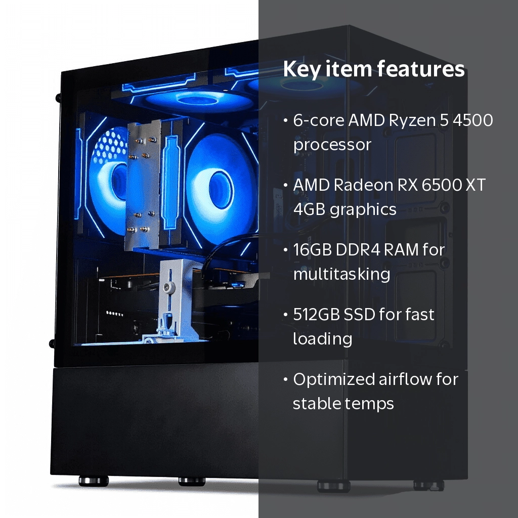 WIWB Gaming Desktop PC, R5-4500 RX 6500 XT 16GB DDR4 RAM, 512GB
