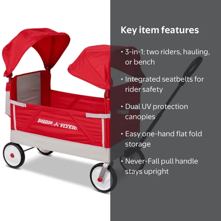 Radio Flyer, Family Wagon, Foldable Seats, Dual Adjustable UV