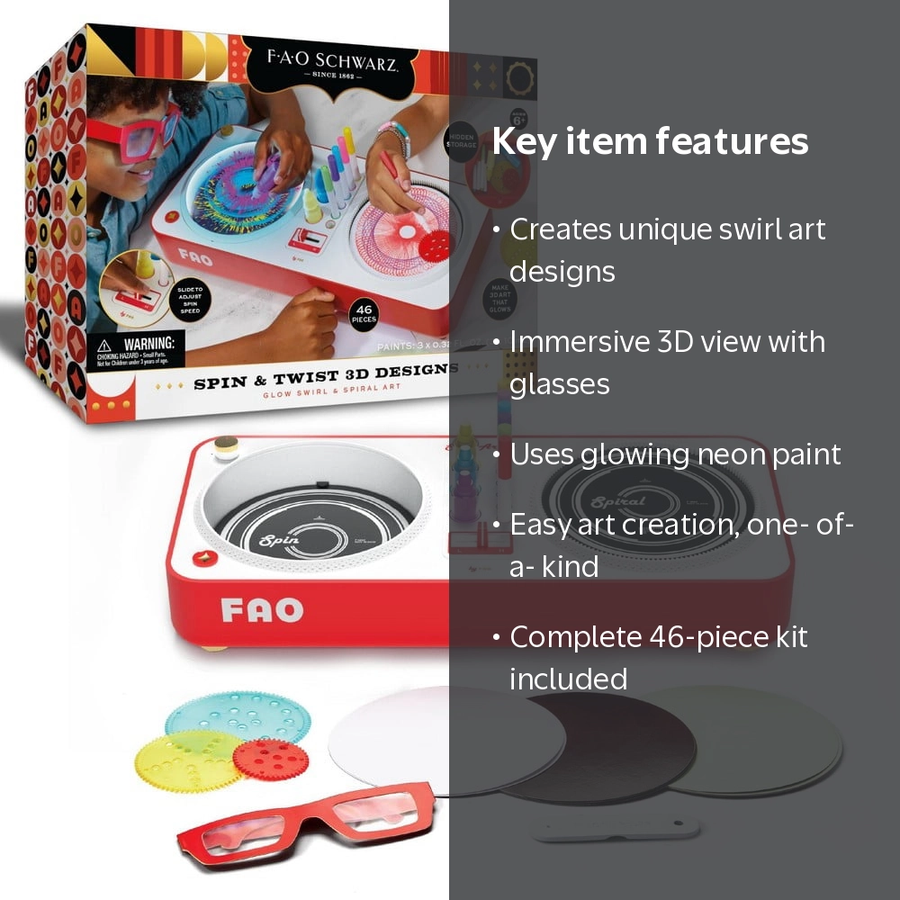 Fao Schwarz Glow Swirl Art Kit, DIY Neon Paint, 3D Glasses, Ages 6