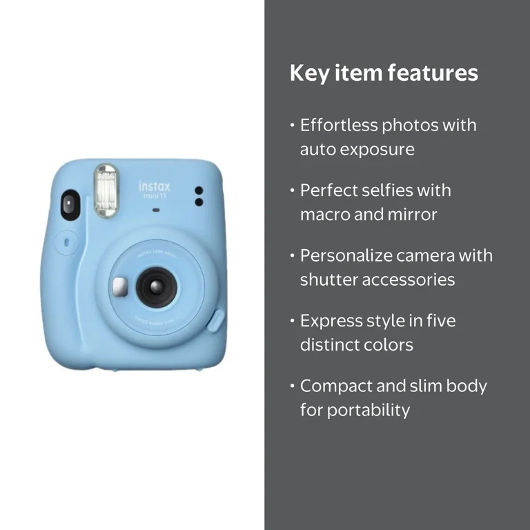 Fujifilm, Instax Mini 11 Sky Blue Instant Camera, Selfie Mode