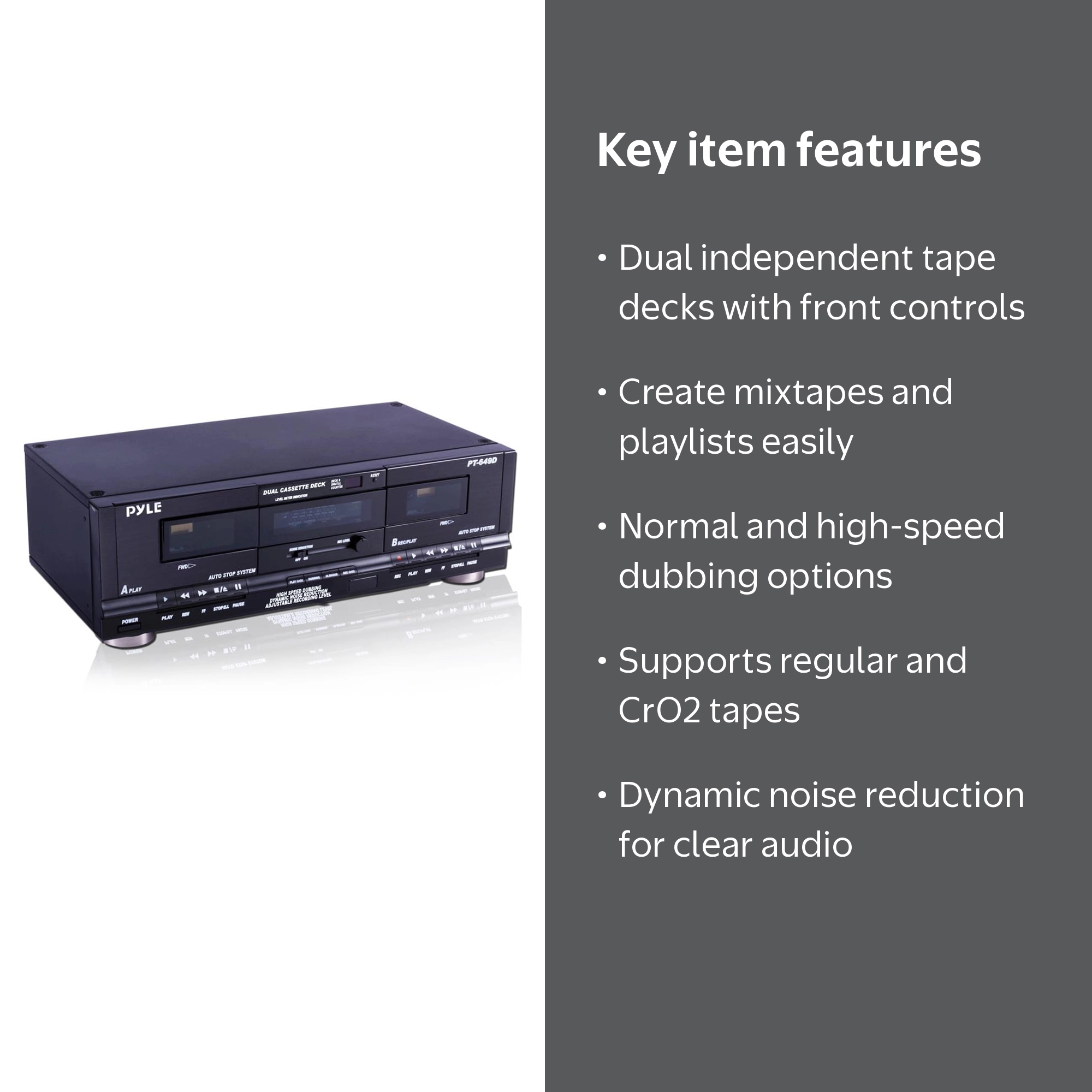 Pyle Home Double Play Dual Stereo Cassette Deck Music & Audio