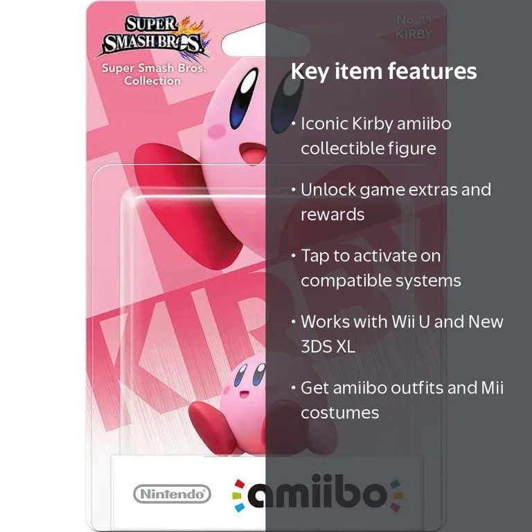 Nintendo, Super Smash Bros Series Kirby Amiibo, Pink, 7.2 inches